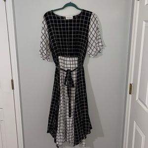 Black and white checkered print midi dress